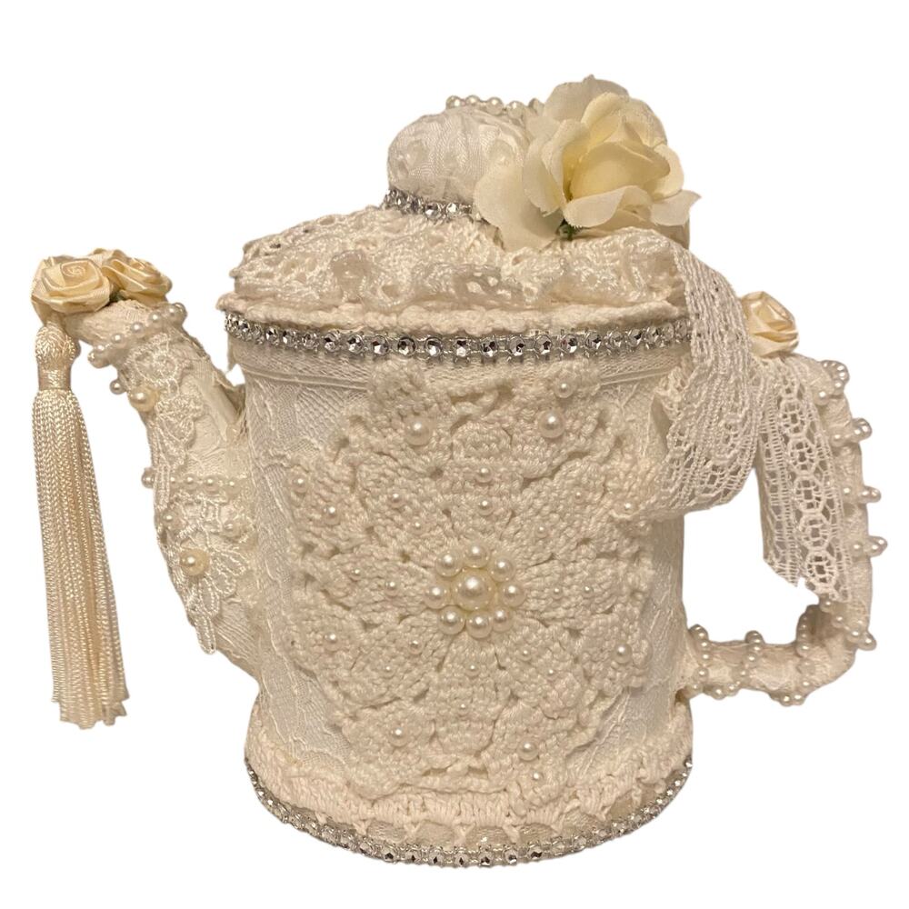 Elegant White Lace Floral Ceramic Teapot Decorative Vintage Handmade Table Decor